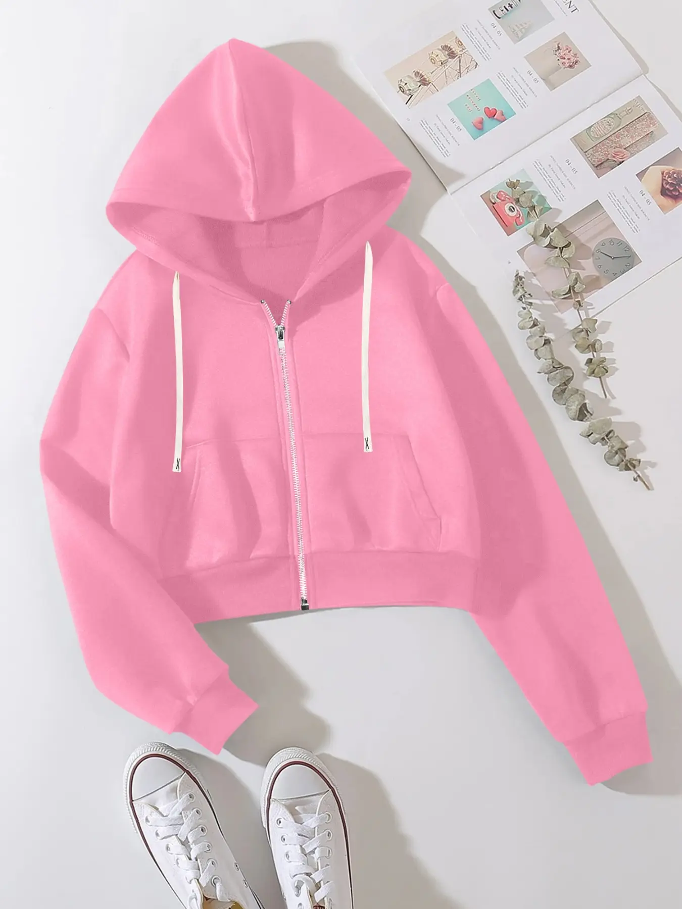 Women's Simple Basic Hooded Zipper Short Cropped Sweatshirt, Comfortable Casual Fashion Versatile Tops Clothing, Ideal for Daily and Light Office Wear