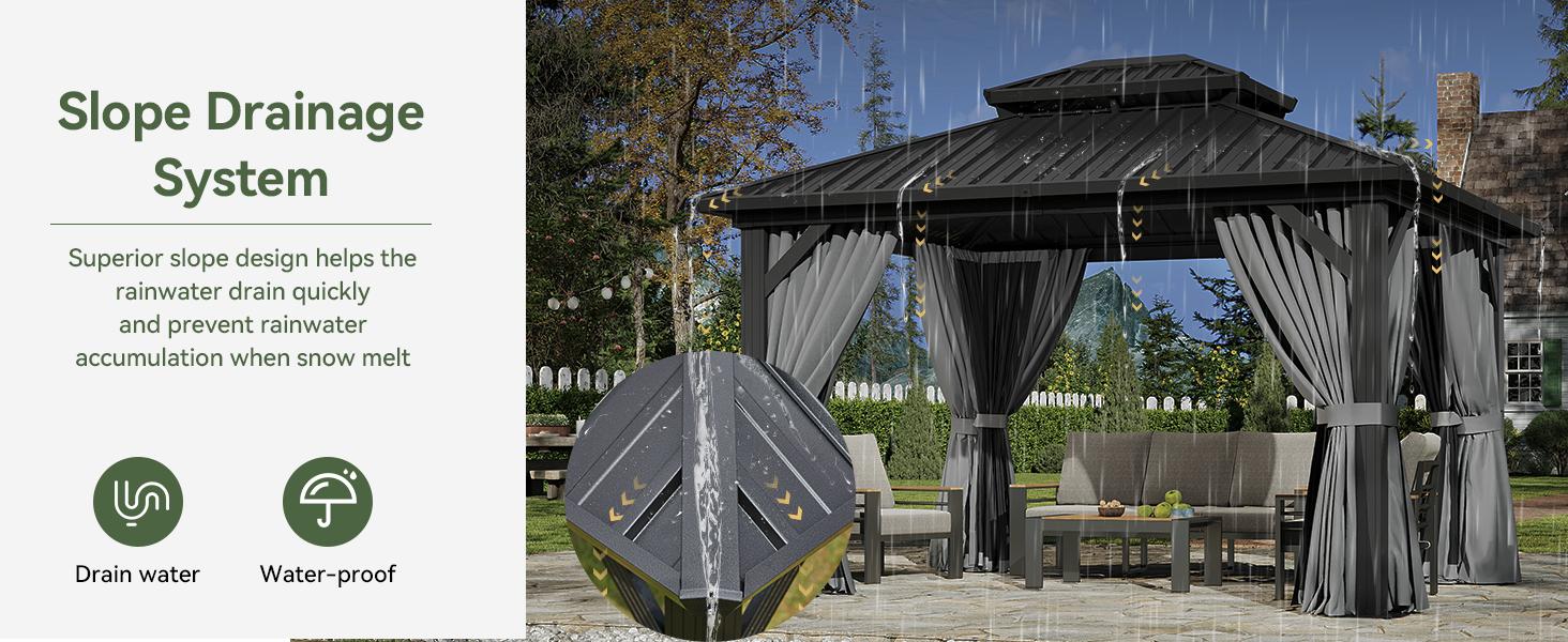 【2 Packages ship separately】Aoxun 12'x10' Hardtop Gazebo Aluminum Frame Galvanized Double Roof Canopy with Netting & Curtains for Garden Patio Storage Shed 【2 Packages ship separately】Aoxun 12'x10' Hardtop Gazebo Aluminum Frame Galvanized Double Roof Canopy with Netting & Curtains for Garden Patio Storage Shed