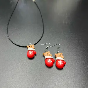Teddy Bear Stocking Christmas Earrings and Necklace