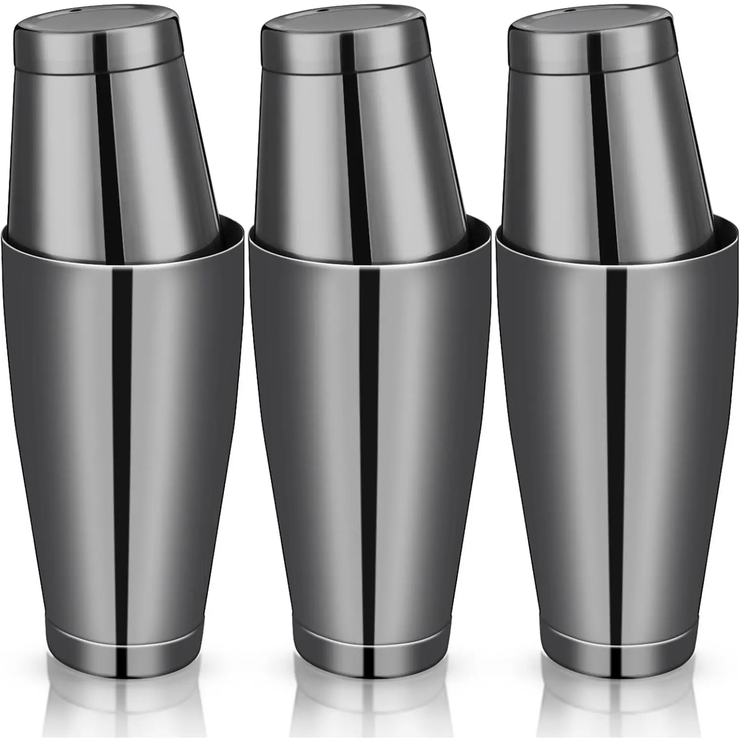 6 count  Shakers Professional Bar Shaker Boston Set Stainless Steel Martini Drink Mixer Basic Tool Weighted Shake Metal Can  Shaker Set, 18 Oz, 28 oz (Black)