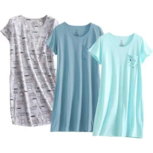 3 Pack Women's Cotton Nightgown Sleepwear Short Sleeves Shirt Casual Print Sleepdress