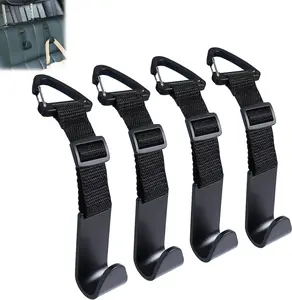Headrest Hooks for  Adjustable 4 Pack  Seat  Organizer Storage Hanger Holder for Purse Bags Universal Fit with Clip Black