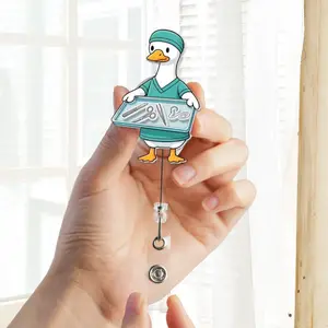Goose Surgical Shaker Sparkly Retractable Badge Reel Cute OR Tech Surgical Technician Acrylic ID Holder For Scrub Nurse Gift
