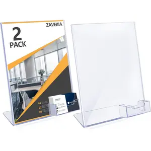 8.5 x 11 Acrylic Sign Holder with Business Card Holder, Brochure Display Stand for desktop (8.5 x11 in/2 pack)
