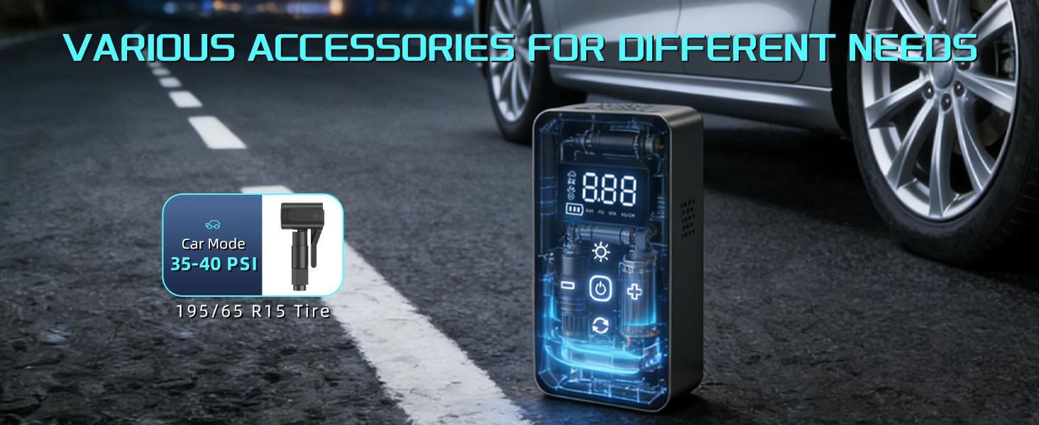 High Performance Air Compressor, 150 PSI Fast Inflation, 3X Faster Pumping, Smart Pressure Detection, Built in LED Light