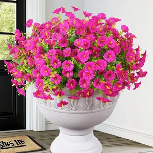 10 Bundles Artificial Fake Flowers Plants for Outdoors, Faux Petunias Silk Flower UV Resistant No Fade for Front Porch Patio Home Garden Blcony Yard Outdoor Spring Summer Decor