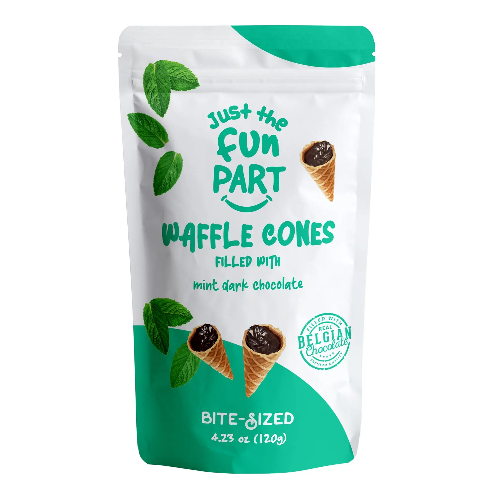Just The Fun Part, Bite-Size Crispy Mini Waffle Cones with Premium Belgian Chocolate, Great for Snacks, Dessert, Grab & Go - Kosher (Mint Dark Chocolate)