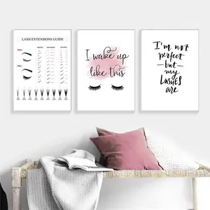 3pcs Eyelash Extension Guide Poster Makeup Printing Eyelash Canvas Painting Quotes Wall Art Prints Images Girl Room Frameless Decoration Artistic