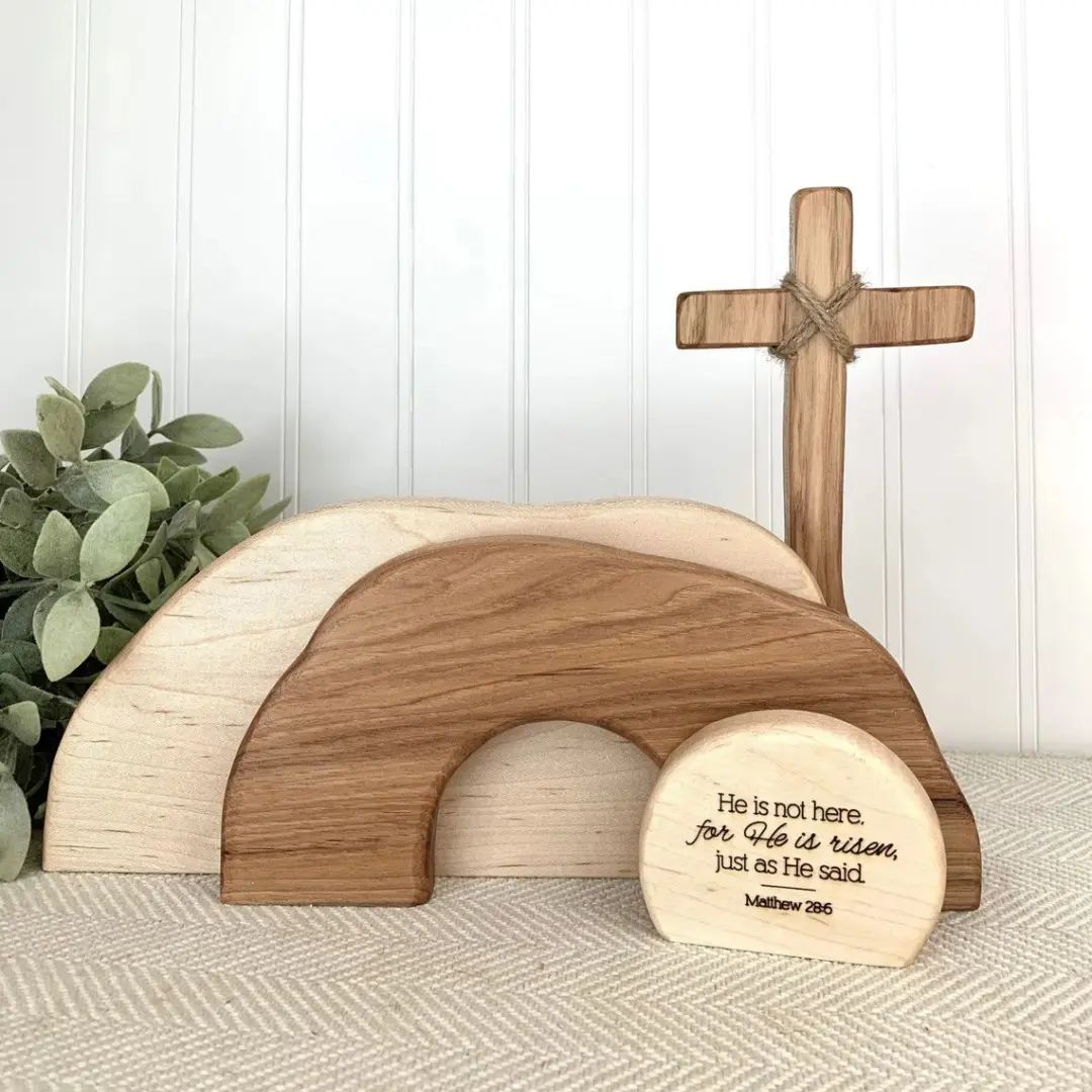 4PCS Wooden Empty Tomb Easter Decor Religious Empty Tomb Resurrection Scene Christian Easter Decor Easter Scene Easter Gift, Easter Decorations For Home, Empty Tomb Easter Decoration