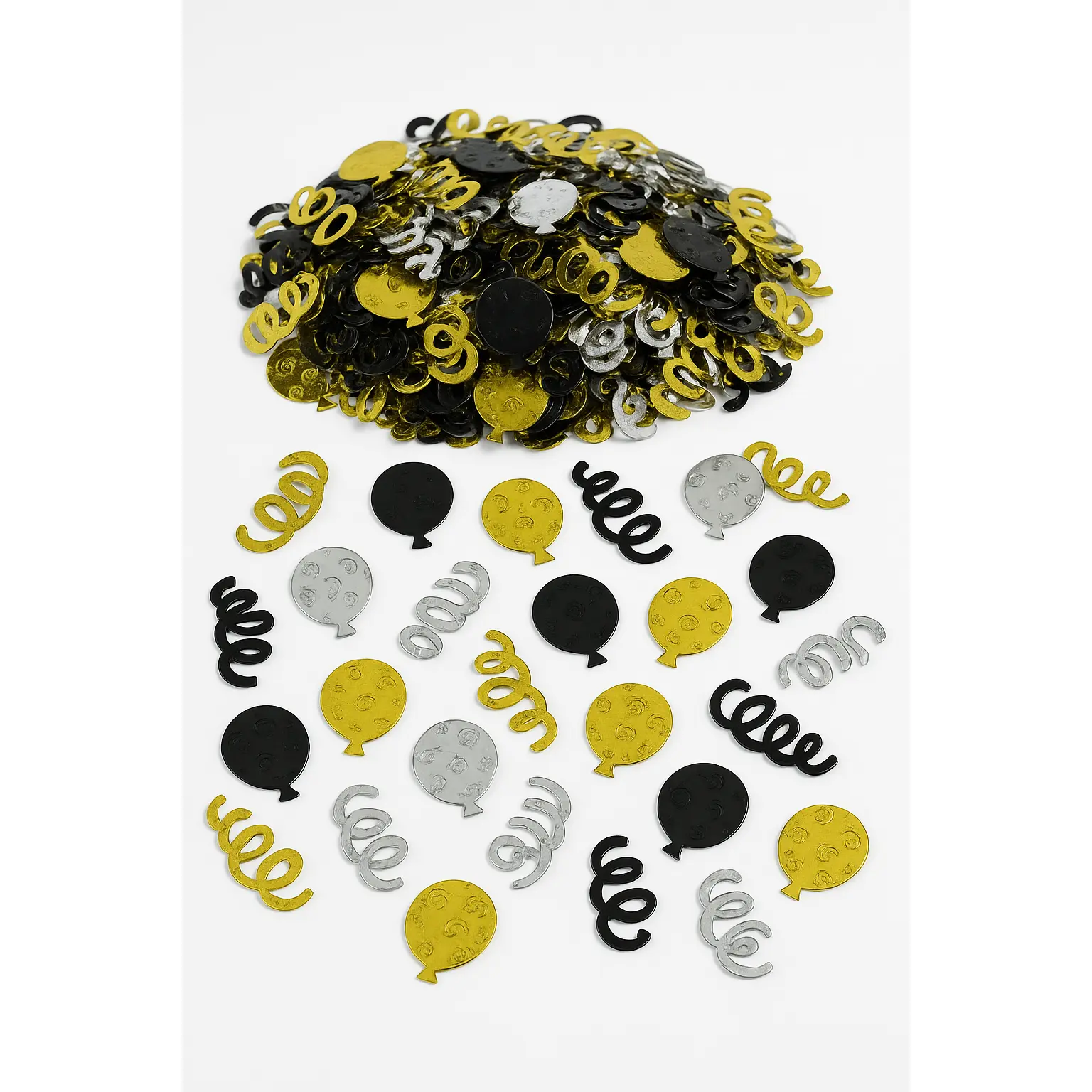 Metallic Balloon & Streamers Confetti Mix - Gold, Silver & Black, 2.5 oz
