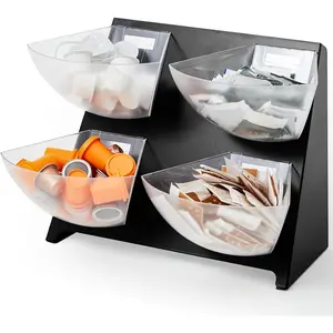 15.5''x10''x 10.5'' Coffee Condiment Packet Organizer with 4 Removable Compartments Steel Coffee Caddy Station Creamer Sugar Tea Holder for Bar Countertop Office Kitchen Accessories(Black)