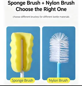 Kid Keeper Baby Bottle Brush Set – Nylon Sponge & Scrubbing Brush for Cleaning Bottles, Blue