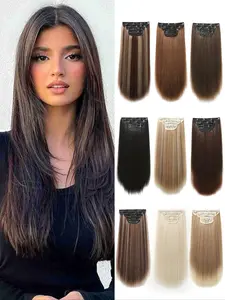 22 Inch Straight Clip-In Hair Extensions, Natural Soft Synthetic Hair Pieces for Women, Daily Use Artificial Hair, Synthetic Hairpieces
