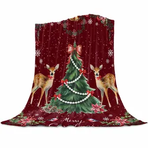 Christmas Deer Flannel Fleece Throw Blanket Tree Flowers Snowflake Winter Red Texture Ultra Soft Warm Throw Blanket for Bed Couch Sofa Traveling Lightweight Microfiber Fluffy Plush Decorative Throw