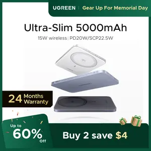 UGREEN QI2 Power Bank, 8.6mm Ultra-Slim 5000mAh Magnetic Battery, 20W PD Fast Charging Portable Charger, MagSafe-Compatible External Battery for iPhone 17/16/15/14 Series, Grey,tiktokshopmemorialday