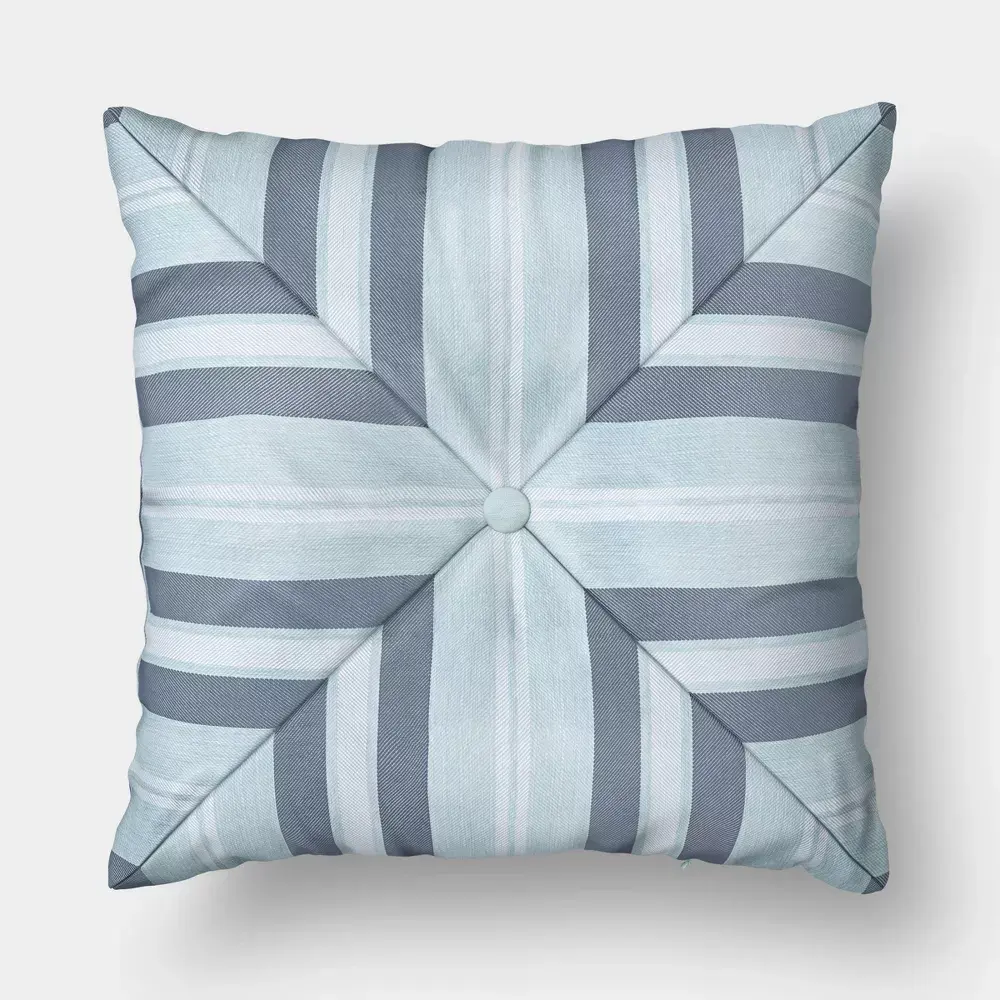 18"x18" Pieced Stripe Outdoor Throw Pillow Blue - Threshold designed with Studio McGee