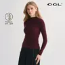 Women's OGL ProWarm Thermal Ruched-Sides Tuckable Mockneck Shirt - Elegant Minimalist ProWarm Knit, Casual Basic Shirts, Pro Women Clothing (41F-59F), Teacher Bae Outfit Sohochic