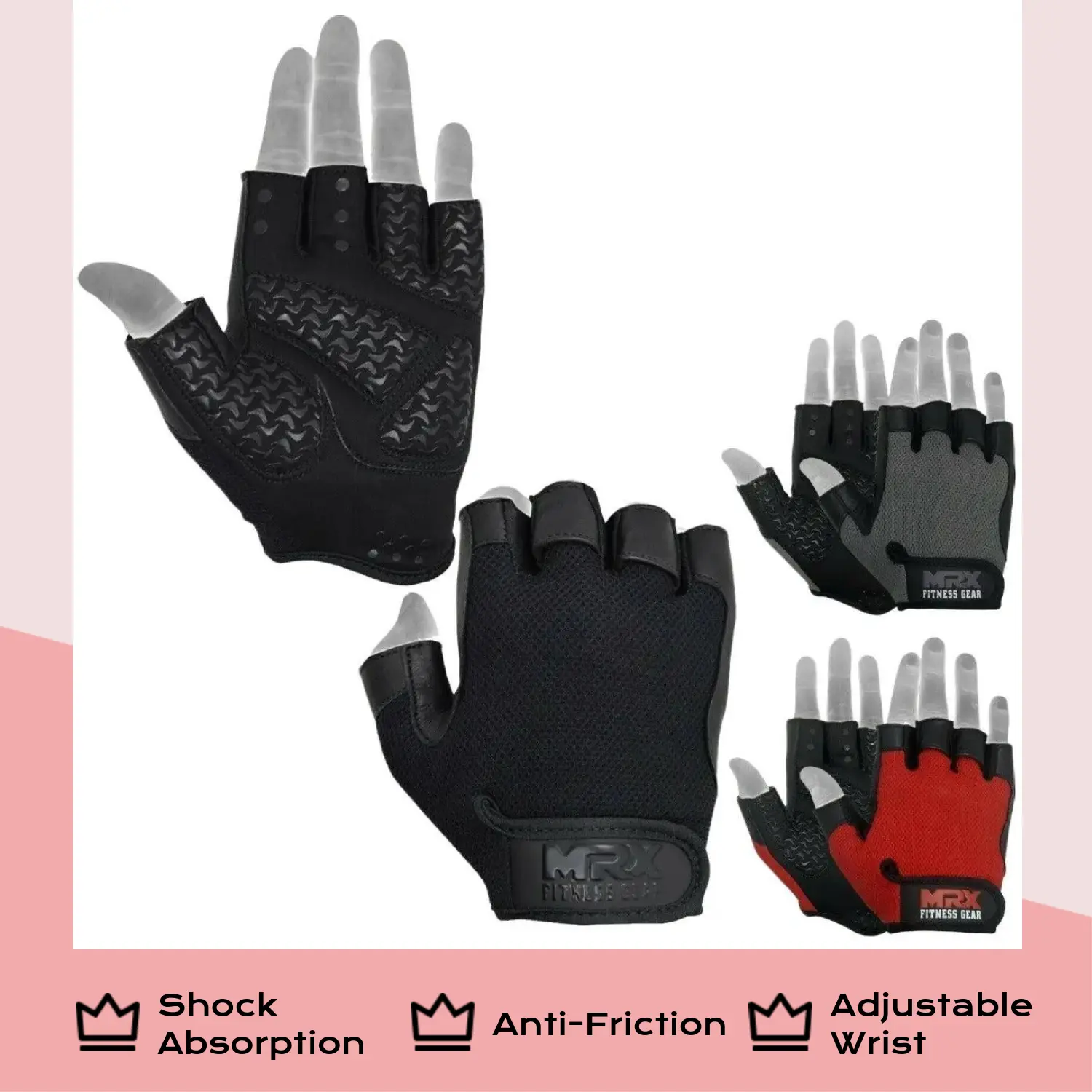 MRX BOXING & FITNESS Weightlifting Gloves, Ergonomic Half-Finger Leather & Spandex Powerlifting Gear for Men & Women with Padded Palm, Anti-Slip Grip & Flexible Fit for Gym Training, Father’s Day, Valentine’s Day, Lightweight, Adjustable Strap, Bodybuildi