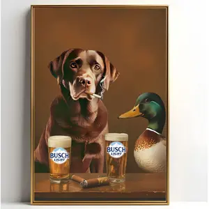 Chocolate Labrador with Mallard Wall Art Unframed - Home Decor Trendy Retro Wall Art