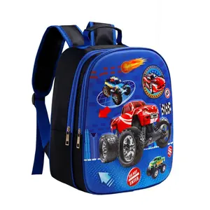 Racing Series Patterned Children's 3D Cartoon Backpack: Lightweight polyester + double-layer zipper large capacity, spine-protecting and pressure-reducing shoulder strap design + dual-compartment design convenient storage