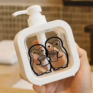 Adorable Pump Dispenser Bottle with Cartoon Penguin Design - Perfect for Soap, Lotion, and Liquid Detergent, Refillable Plastic Container for Bathroom and Kitchen - Fun and Functional Decor