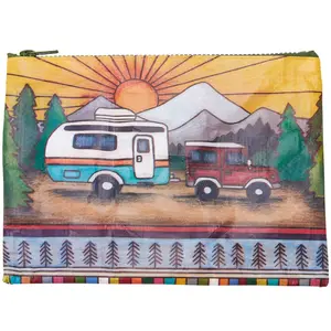 Primitives by Kathy Camper Zipper Pouch Camping Themed Purse Pencil Case Organizer 9.50 x 7 Eco Friendly Post Consumer Material Double Sided Design