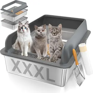Stainless Steel Sifting Litter Box with Lid, XXXL  Sifting  Litter Box for Pine Pellets & Big Cats,Metal Pellet Sifter Litter Pan System for Odor Control,Sifting Box Liners & Scoop
