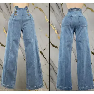 High Waist Wide Leg Jeans – Button Detail Flare Denim Pants