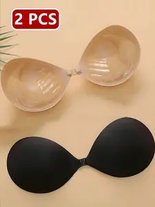 2 Pairs Invisible Sticky Bras &, Silicone Push-Up Padding, Medium, No-Strap Strapless Backless Design, Suitable for Wedding Dresses
