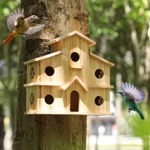 Bird Houses for Outside, Wooden 6 Hole Birdhouse Room for 6 Birds Families, Bluebird Finch Outdoor  Bird House for Garden Backyard Patio