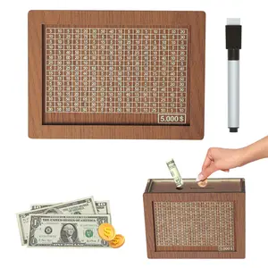 Wooden cash savings box, piggy bank for children and adults, 1000/5000/10000 savings challenge box, coin bank toy gift, suitable for boys and girls ages 3–12 (US dollars)