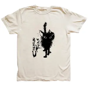 Grunge Black Cat T-Shirt – Edgy Scribble Graphic Tee – Dark Humor Streetwear – Vintage Y2K Aesthetic Unisex - Vintage Graphic Tee – Menswear & Womenswear – Streetwear Tops – Casual Cotton Crewneck Shortsleeve T-shirt