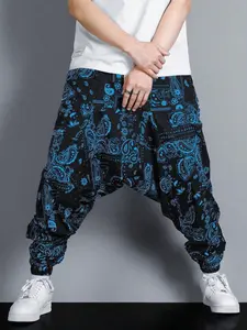 Men’s Relaxed-Fit Drop Crotch Paisley Joggers - Mix-and-Match Men’s Pants Blending Boho Vibes with Streetwear Style for Everyday Casual, Trendy Outings