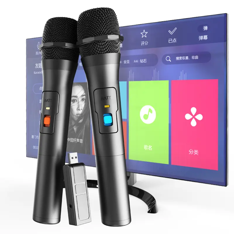 VHF Wireless Microphone System Kit - 1 Black Handheld Mic, Noise-Canceling Audio, USB Receiver, Plug-and-Play, 6.35 mm Jack, Cable, Adapter, Batteries, 3-6 Hours Use for Home Karaoke, Schools, Auditoriums
