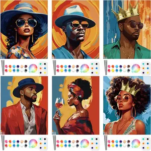 Pre Drawn Canvas Kit 6Pcs Couple Painting Kit Painting Fashionable girl style Pre Painting Canvas Supplies Sip and Paint Kit Queen Art Painting Set, Gift for Couple Adults Party, Weding, Date Night Supplies