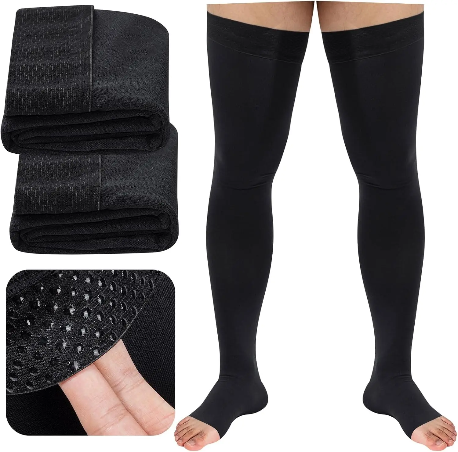 Men's 20-30mmHg Thigh High Compression Stockings with Non-slip Silicone