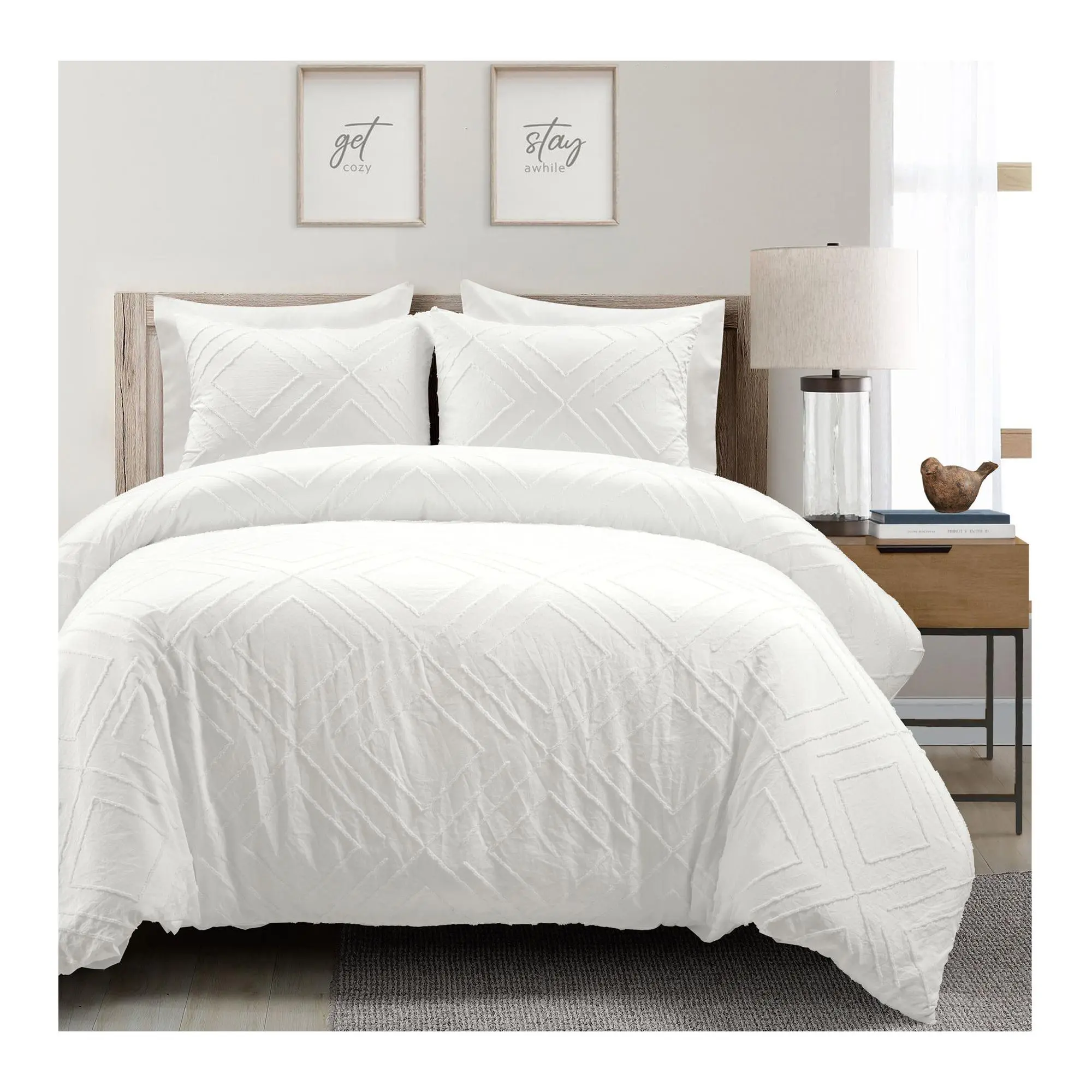Diamond Clip Jacquard Duvet Cover Set White King by Lush Decor Diamond Clip Jacquard Duvet Cover Set White King by Lush Decor