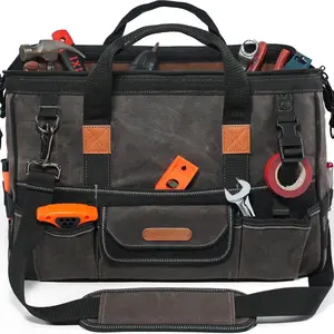 28-Pockets Waxed Canvas Tool Bag, Heavy-Duty Electrical Tool Bag, Large-Opening 18 Inch Tools Bag, 36L Tool Bags For Men, Quick-Access HVAC Tools Bags