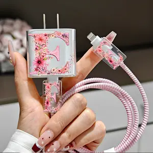 5pcs Set Pink Floral Letter E Pattern Charger Cable Protector for iPhone 16 15 14 13 12 11 Pro Max, Compatible with Apple 20W/18W Charger and Phone Cable, Anti-Break, Anti-Wear, Gift for Boyfriend/Girlfriend, Phone Accessory Set, Stylish Cable Cover