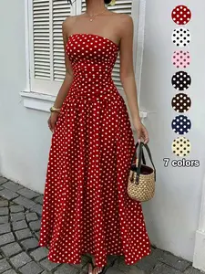 New Summer Autumn Sexy Off-Shoulder Polka Dot A-Line Formal Elegant Waist Cinch Slimming Dress Evening Gown, Chic Party Wear