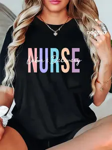 100% Cotton Labor And Delivery Nurse T-Shirt Casual Graphic Printed Tee