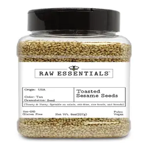 Raw Essentials Toasted Sesame Seeds – Sweet & Nutty Flavor for Salads, Stir-Fries, Rice Bowls & Baking – 8 oz Bottle – Non-GMO, Gluten Free, Vegan & Paleo