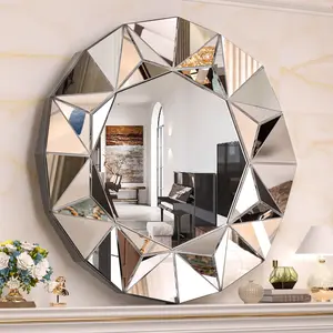 Hasipu Wall Mirrors Decorative Round Mirror with Beveled Edge Frameless Wall Mount for Living Room 32x32 Inch