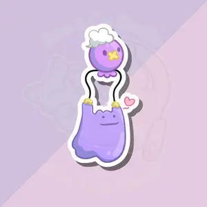 Glossy Drifloon Holding Ditto Sticker | Original Illustration | Pokopia Pokémon Fan Art
