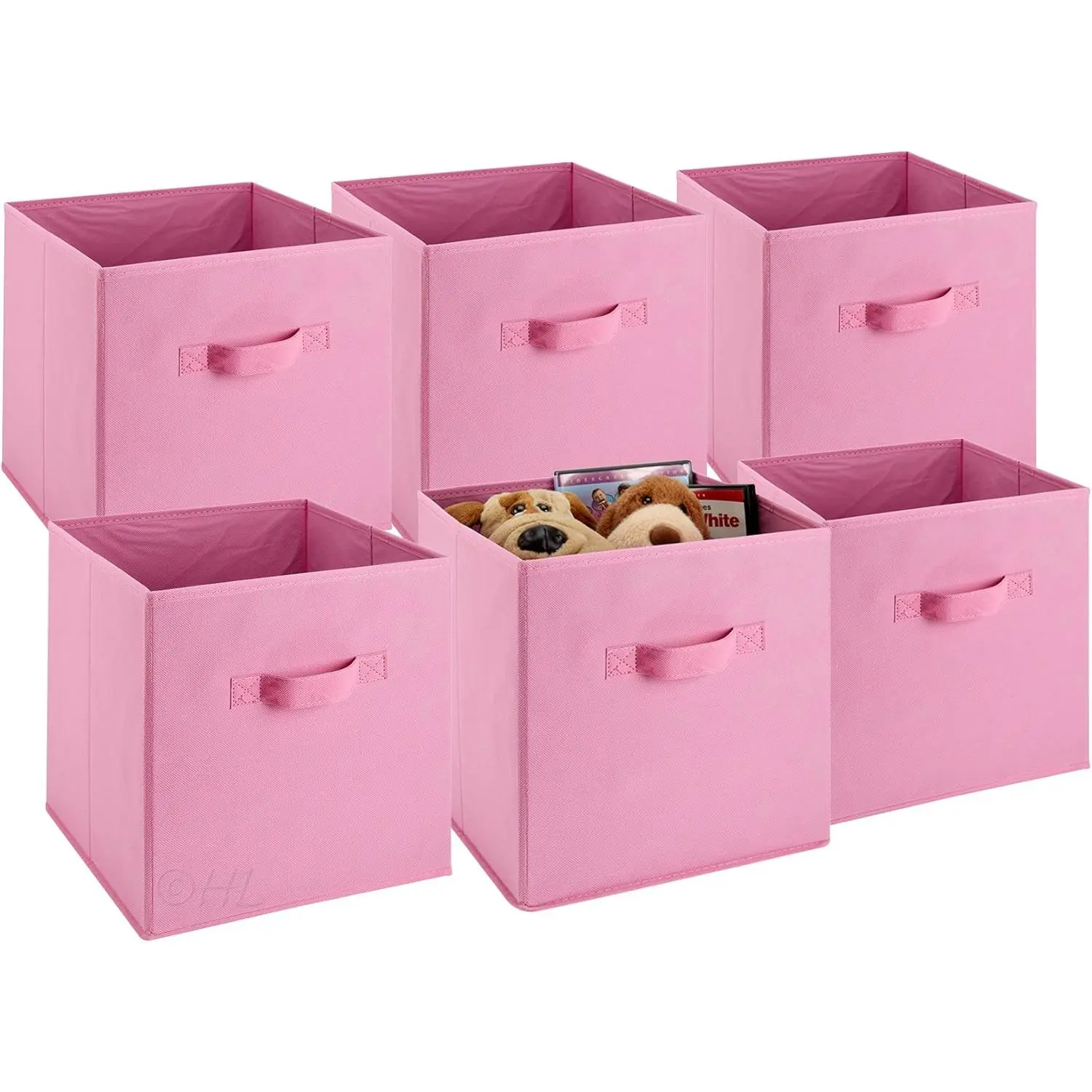 6-Pack Foldable Cube Storage Bins – Decorative Collapsible Organizer for Shelves, Closets, Underbed, Clothes, Kids’ Toys (Pink)