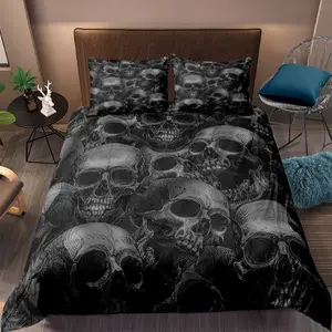 Dark Skull Print Bedding Set, Soft Durable Polyester Sheet Set, Includes Pillowcases, Perfect Gift for Kids & Adults, Decorative Bedsheet Sets