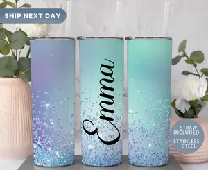 Blue Agate Glitter Personalized Name Tumbler Blue Agate Glitter Personalized Name Tumbler
