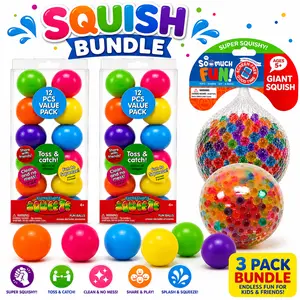 Squish & Stick Mega Bundle – 24 Rainbow Toss Balls + Giant Squish Ball