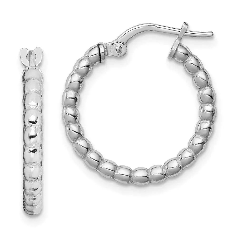 Sterling Silver 3mm Beaded Huggie Hoop Earrings 15mm Small Women