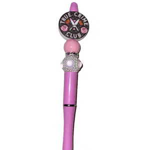True Crime Club Pink Beadable Pen with Ink Refill Includes Bling Accents and Rose Design